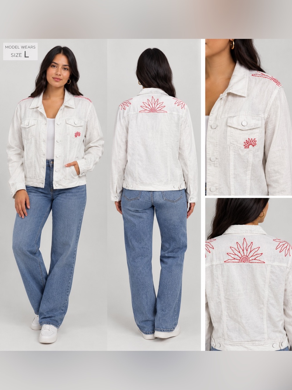 C&C California White Jacket with Pink Embroidered Accents